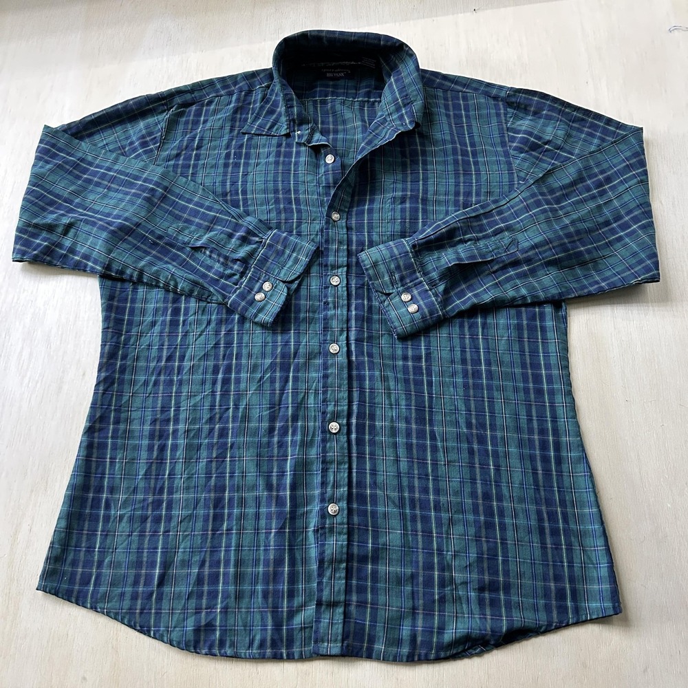 Vintage Big Yank Shirt Mens Large Blue Plaid Long Sleeve Flannel Button Up